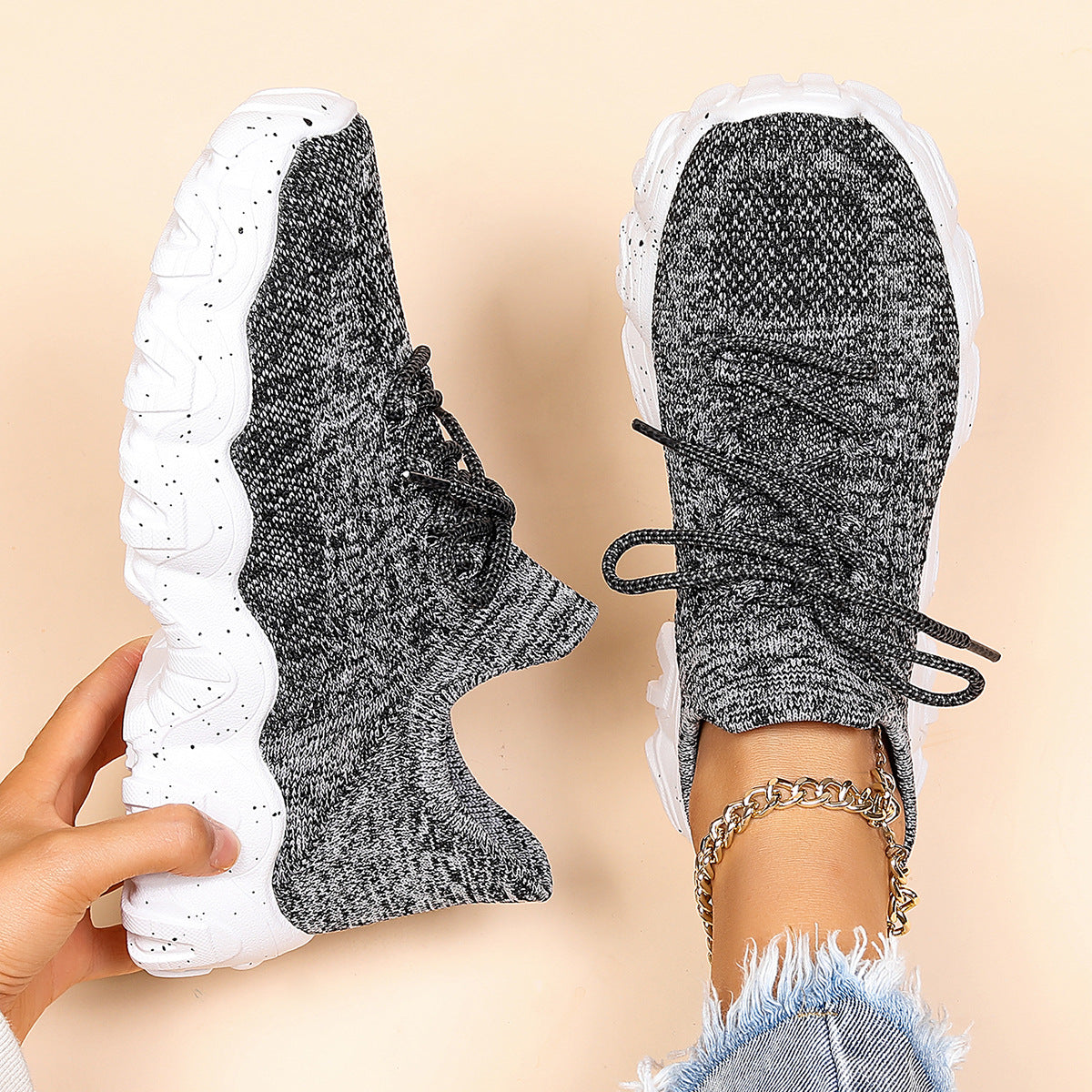 Cross-Border Aliexpress Amazon Large Size Sports Women's Shoes Breathable Fly Knit Socks Shoes Slip-On Slip-Ons