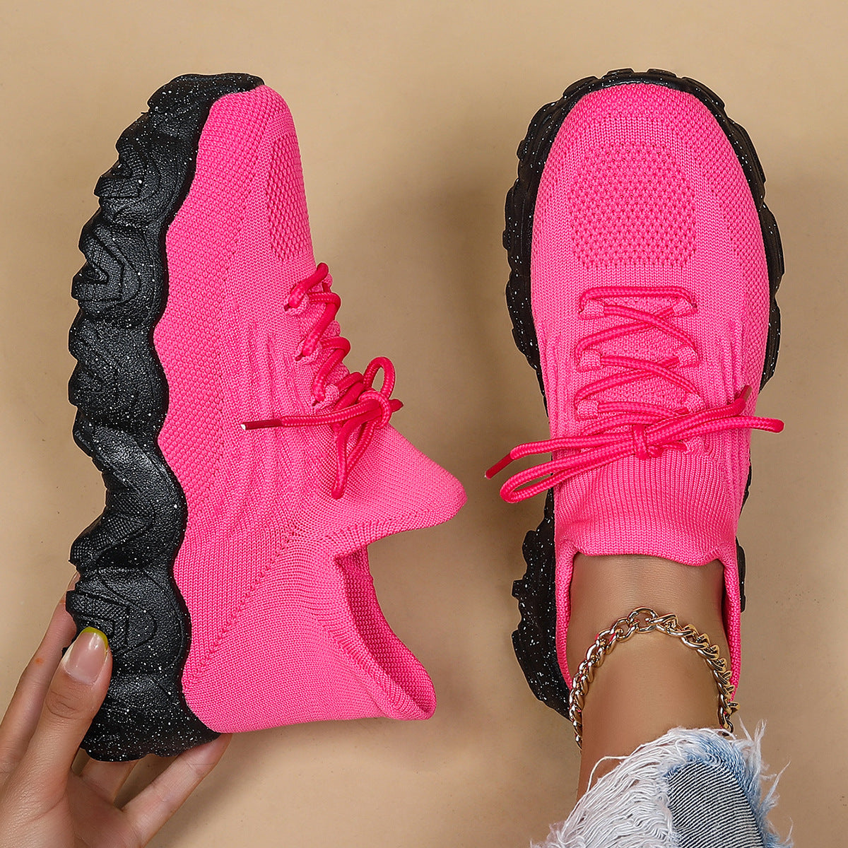 Cross-Border Aliexpress Amazon Large Size Sports Women's Shoes Breathable Fly Knit Socks Shoes Slip-On Slip-Ons