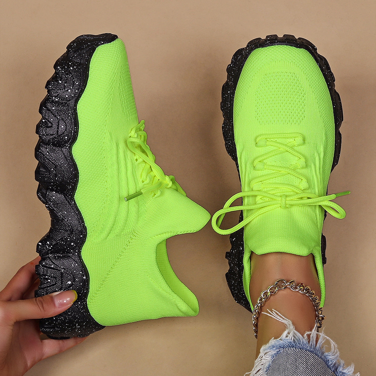 Cross-Border Aliexpress Amazon Large Size Sports Women's Shoes Breathable Fly Knit Socks Shoes Slip-On Slip-Ons
