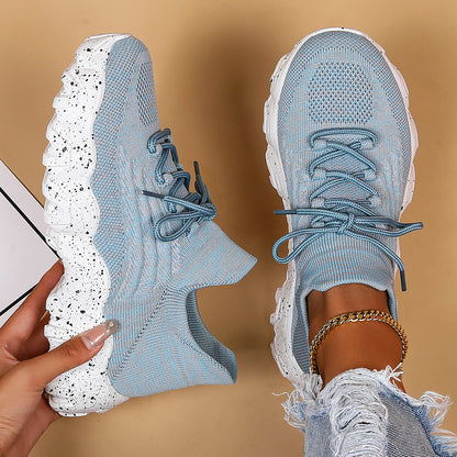 Cross-Border Aliexpress Amazon Large Size Sports Women's Shoes Breathable Fly Knit Socks Shoes Slip-On Slip-Ons