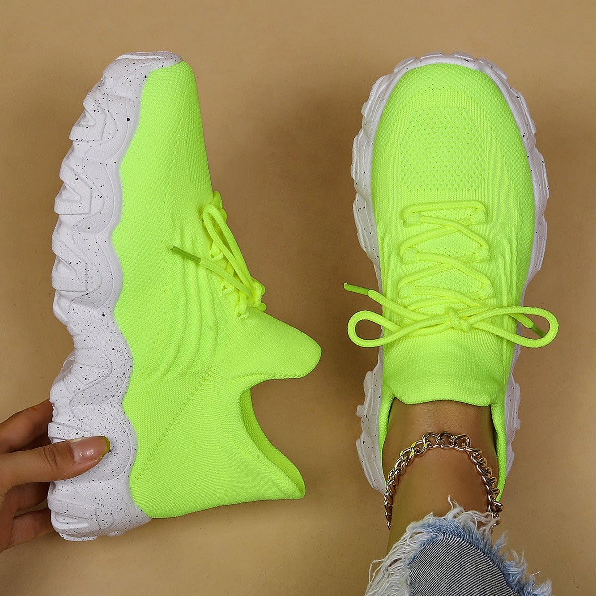 Cross-Border Aliexpress Amazon Large Size Sports Women's Shoes Breathable Fly Knit Socks Shoes Slip-On Slip-Ons