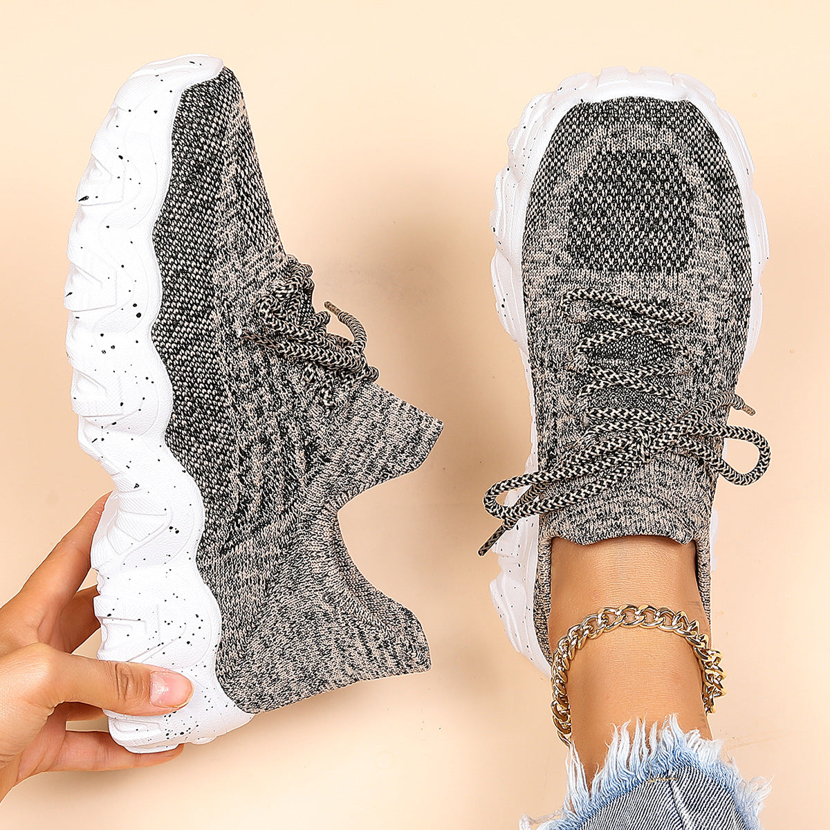 Cross-Border Aliexpress Amazon Large Size Sports Women's Shoes Breathable Fly Knit Socks Shoes Slip-On Slip-Ons