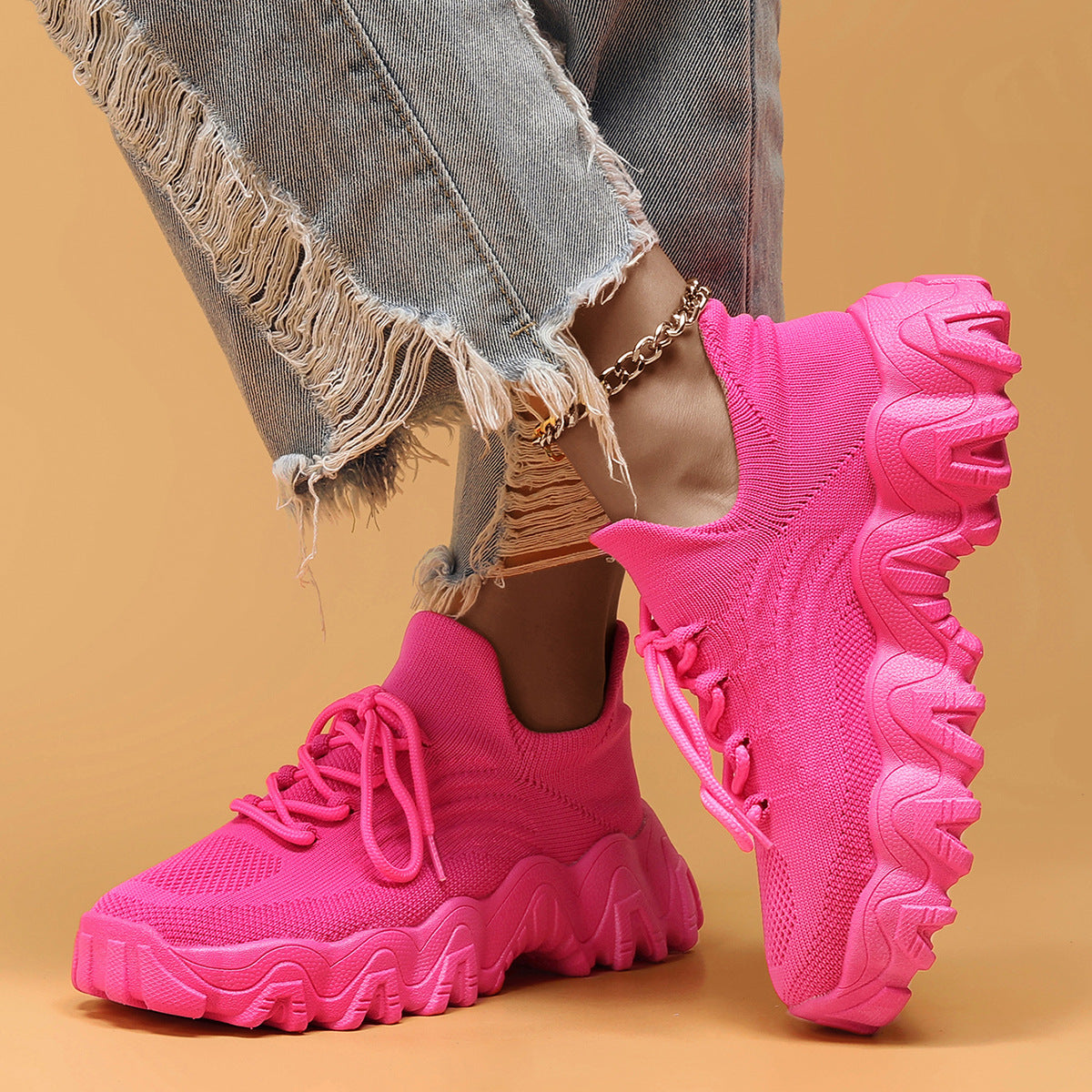 Cross-Border Aliexpress Amazon Large Size Sports Women's Shoes Breathable Fly Knit Socks Shoes Slip-On Slip-Ons