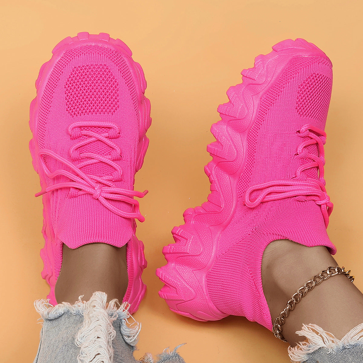 Cross-Border Aliexpress Amazon Large Size Sports Women's Shoes Breathable Fly Knit Socks Shoes Slip-On Slip-Ons